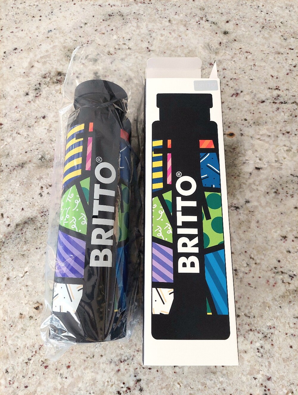 Romero Britto Colorful Landscape (Black) Insulated Water Bottle 25oz (750 ml)
